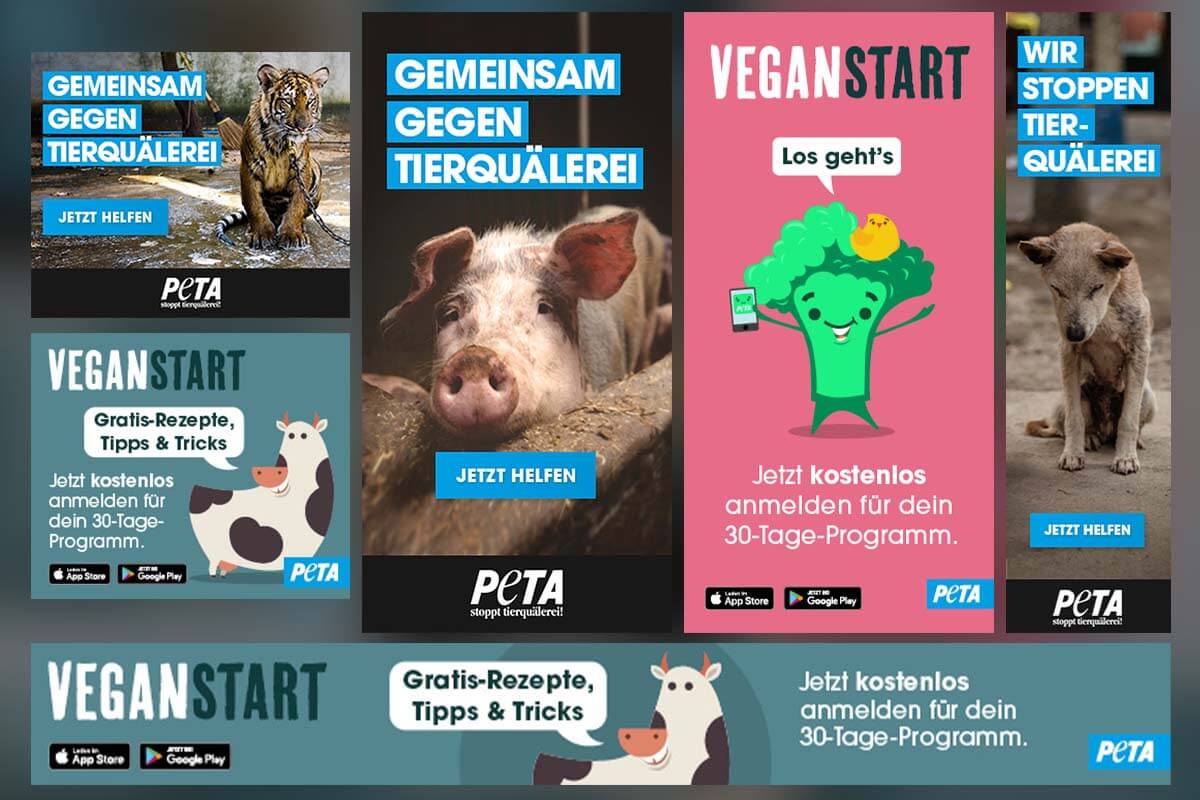 PETA Online-Banner – Helfen Sie den Tieren mit Ihrer Website
