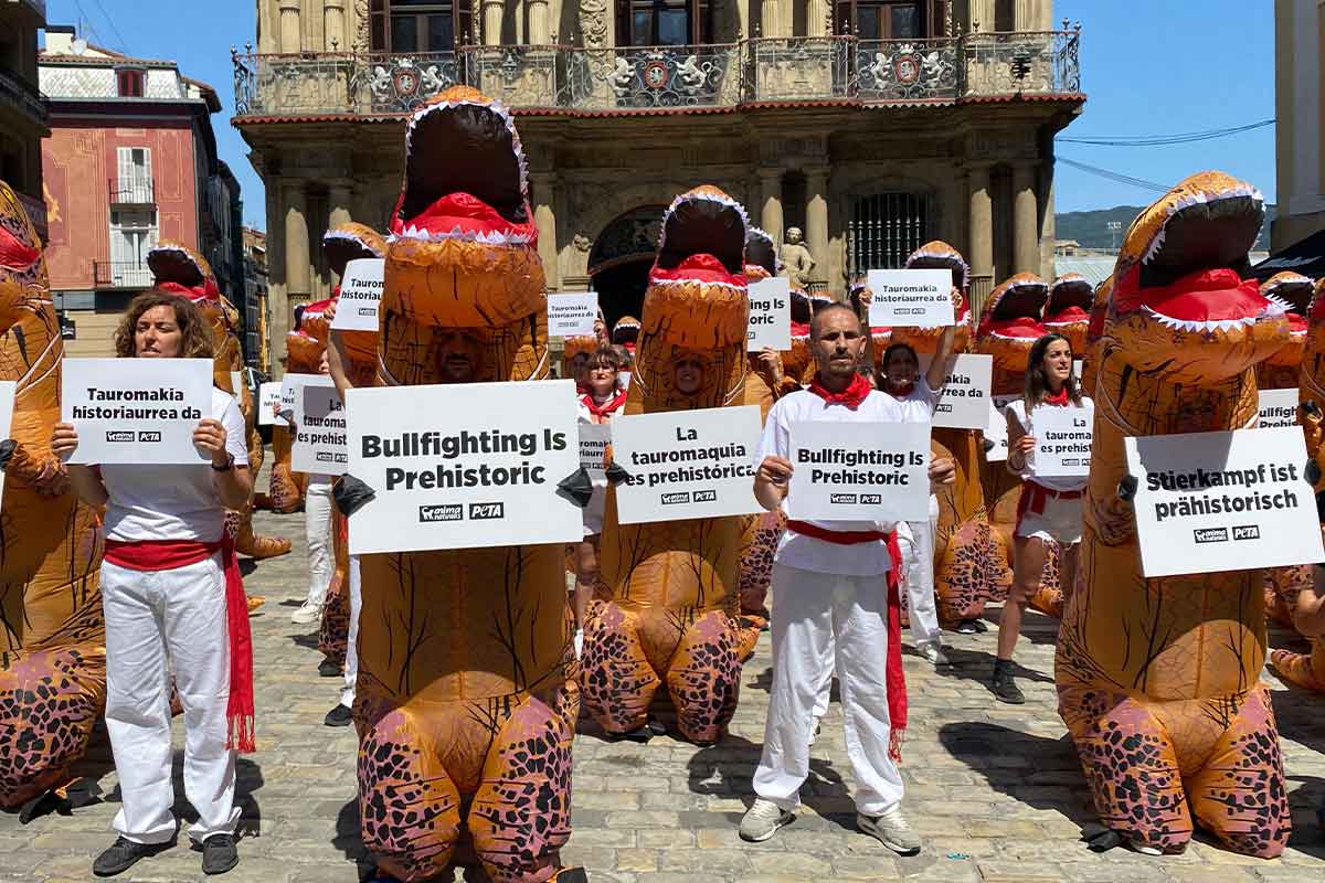 Protest gegen Pamplona Stierrennen