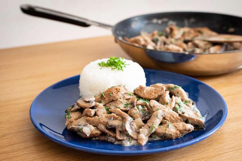 Veganes Sojageschnetzeltes mit Reis