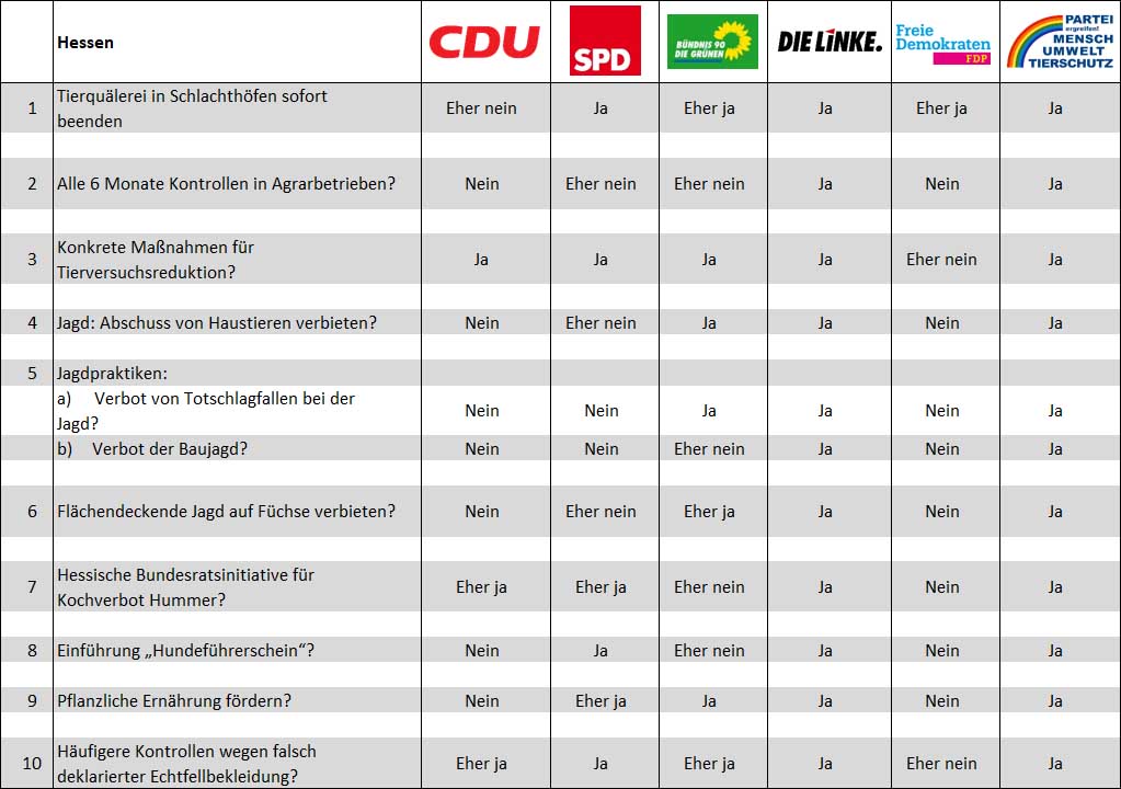 Tabelle Wahlpruefsteine Landtagswahl Hessen 2018