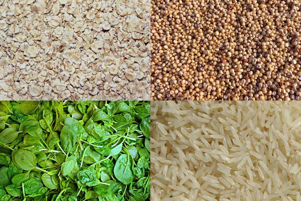 Haferflocken, Quinoa, Spinat und Reis