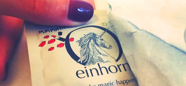 Kondomverpackung der Marke Einhorn