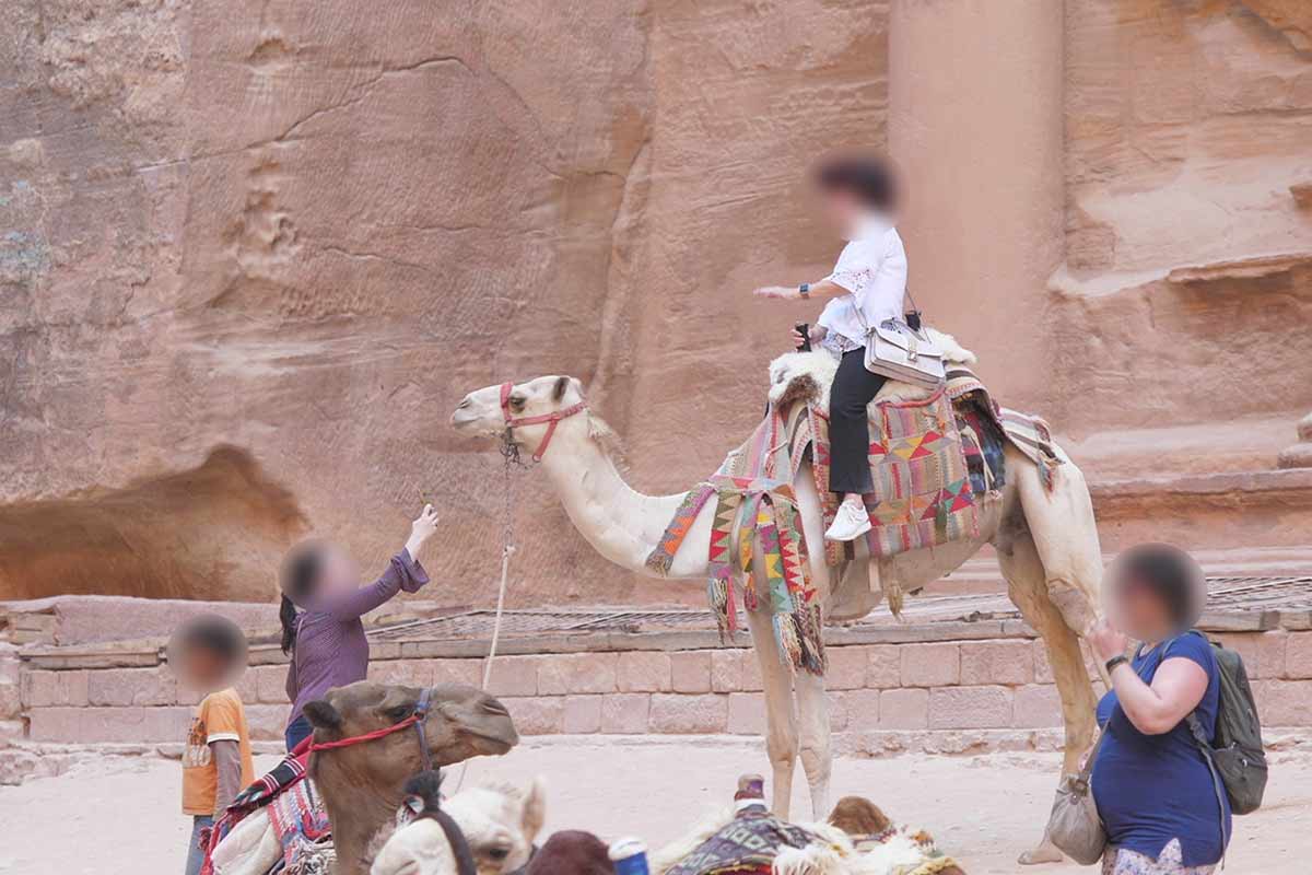 Tourist reitet auf Kamel