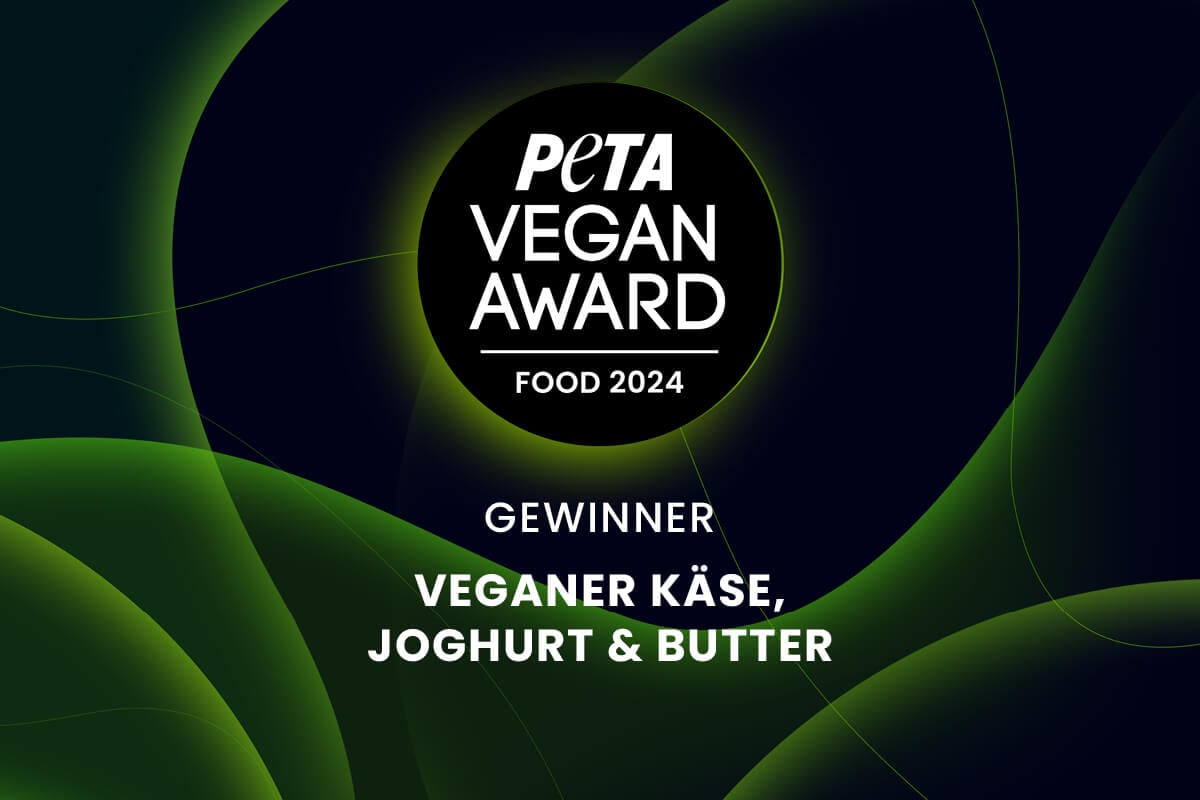 PETA Vegan Award Food Logo Veganer Kaese, Joghurt und Butter