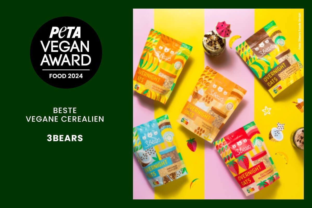 PETA Vegan Award Food Backwaren, Pflanzendrin, Aufstrich, Cerealien 3Bears
