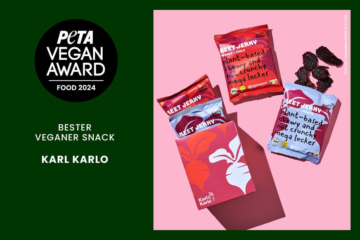 PETA Vegan Award Food Snacks, Riegel, Schokolade, Pralinen Karl Karlo