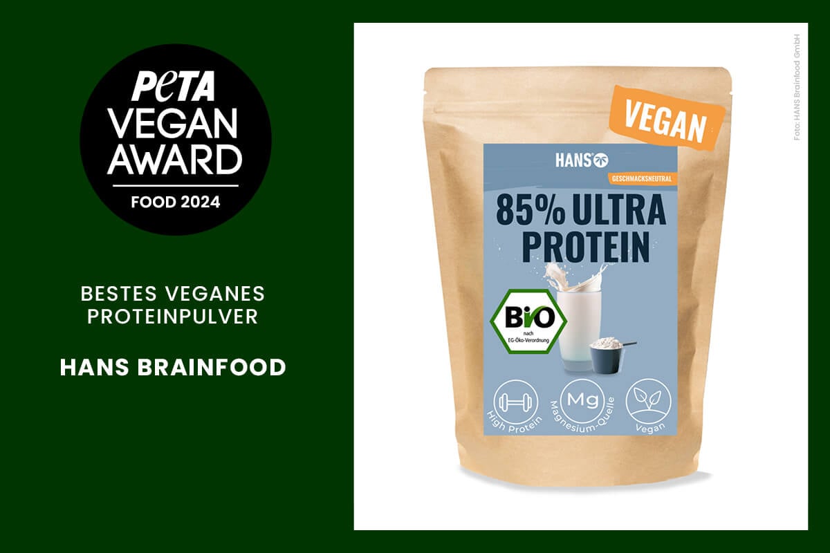 PETA Vegan Award Food Proteinpulver und Riegel Hans Brainfood