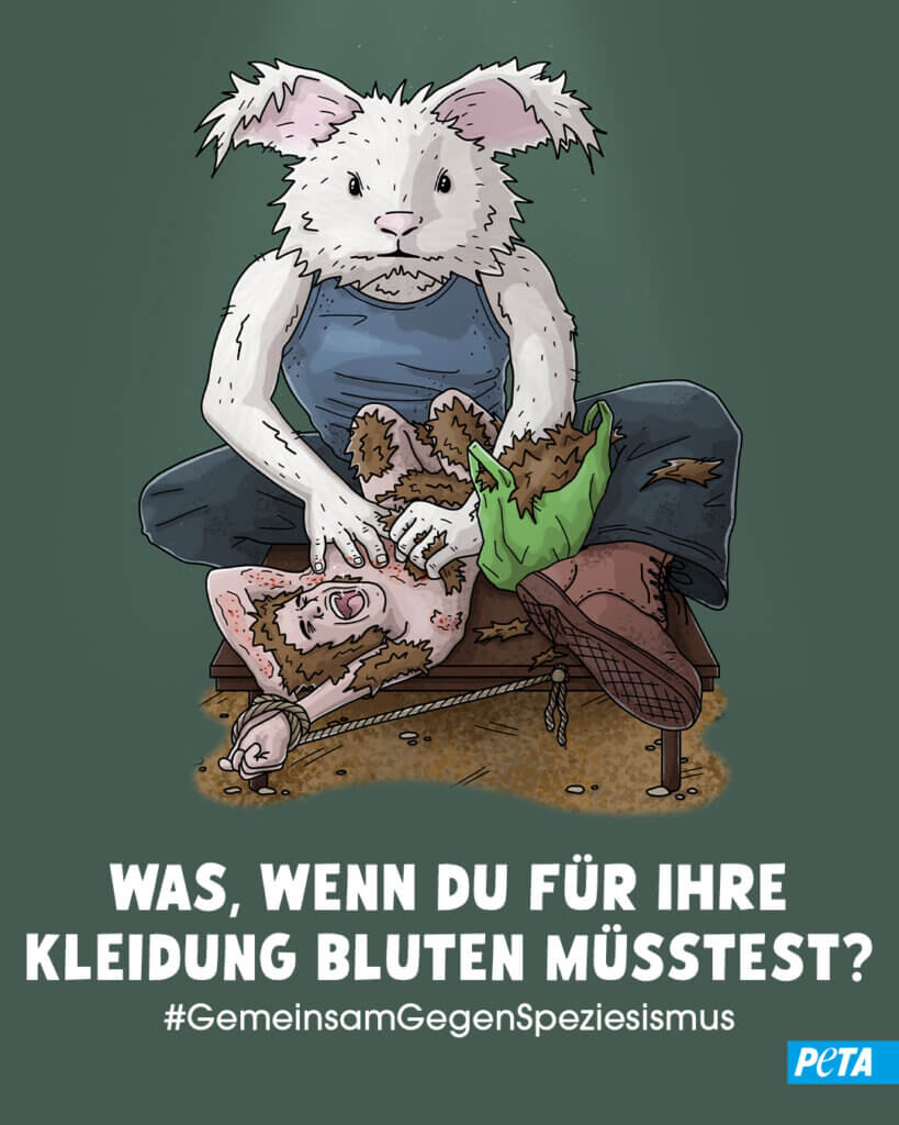 PETA Grafik zu Angorawolle. Was, wenn du fuer ihre Kleidung bluten muesstest.