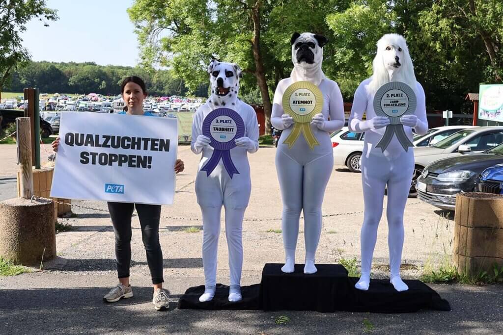 Demonstration gegen Qualzucht bei Rassehundeausstellung
