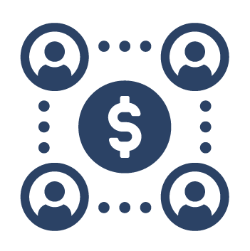 Icons mit Personen, die vernetzt sind und Geld-Symbol in der Mitte