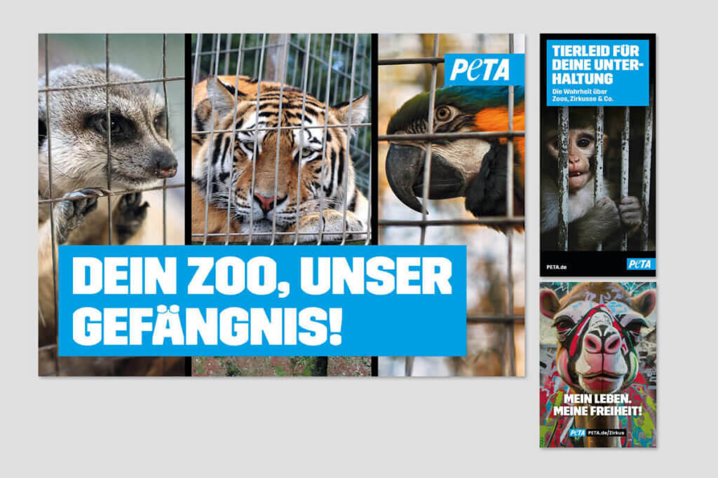 PETA DEMOPAKET mit Plakaten und Flyern zu Zoos mit Collage