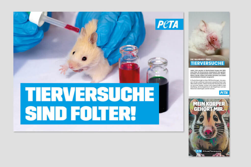 PETA DEMOPAKET mit Plakaten und Flyern zu Tierversuchen