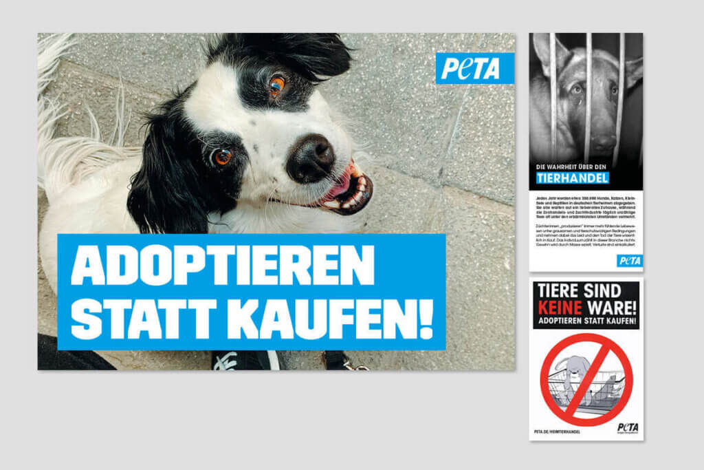 PETA DEMOPAKET mit Plakaten und Flyern zu Tierhandel