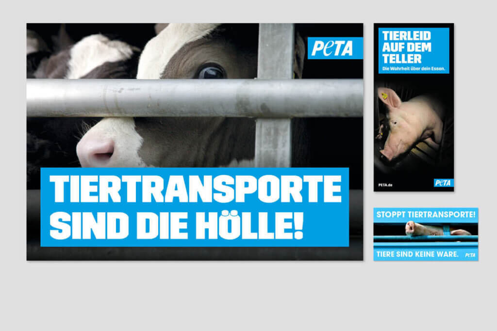 PETA DEMOPAKET mit Plakaten und Flyern zu Tiertransporten