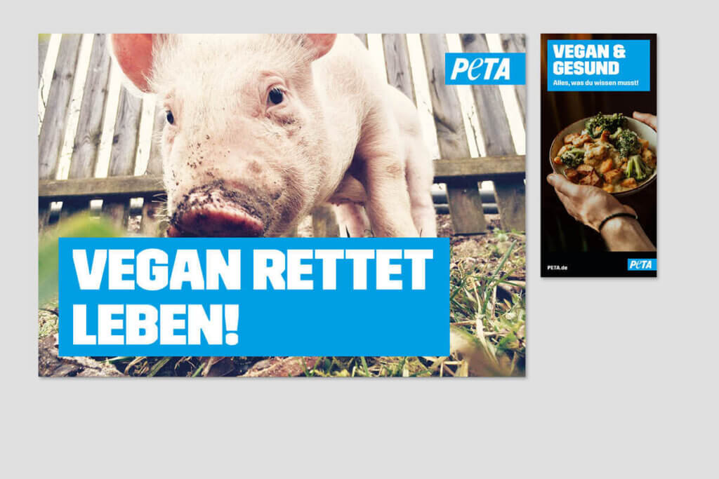 PETA DEMOPAKET mit Plakaten und Flyern zu Vegan rettet Leben