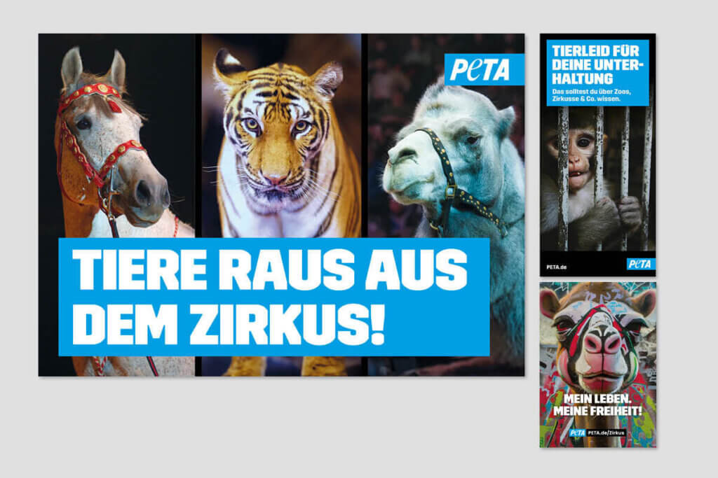 PETA DEMOPAKET mit Plakaten und Flyern zu Zirkussen mit Collage
