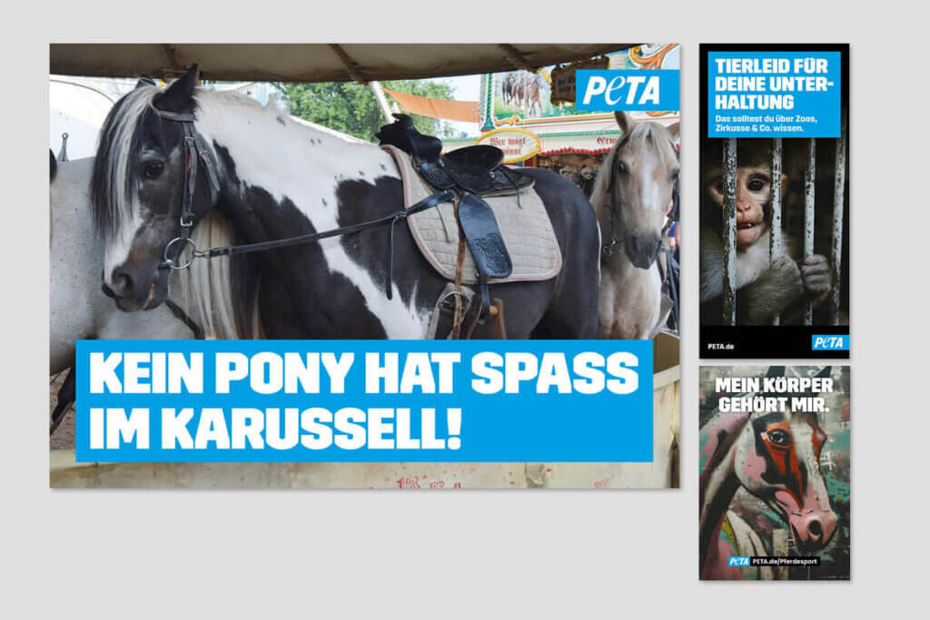 PETA DEMOPAKET mit Plakaten und Flyern zu Ponykarussells
