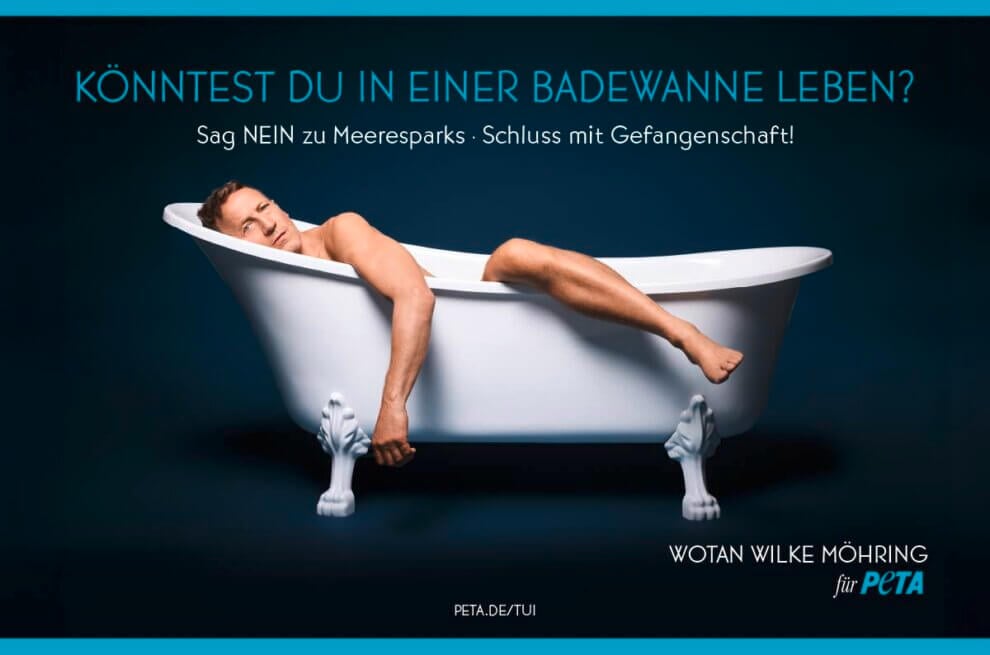 Schauspieler Wotan Wilke-Moehring in PETA-Motiv gegen Meereszoos