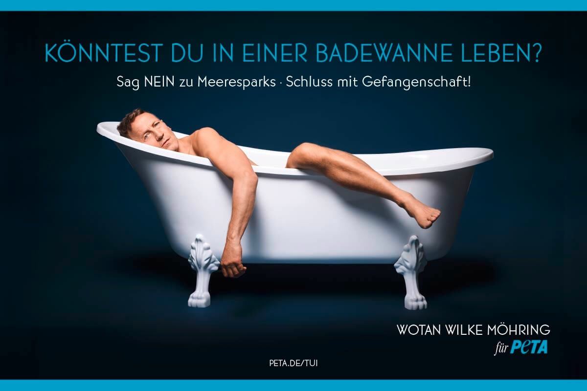Schauspieler Wotan Wilke-Moehring in PETA-Motiv gegen Meereszoos